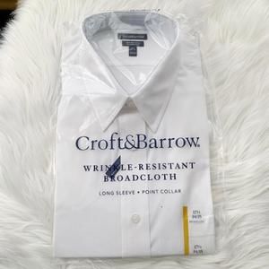 NWT Croft & Barrow White Classic Fit Wrinkle-Resistant dress shirt 17 1/2 34/35